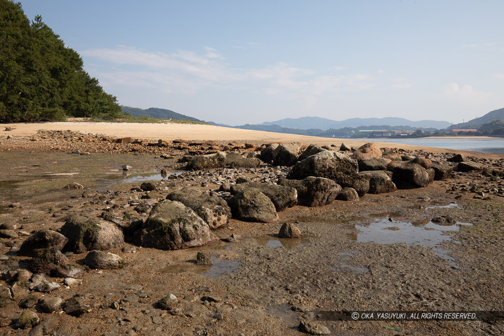 甘崎城に残る石列 石垣の根石