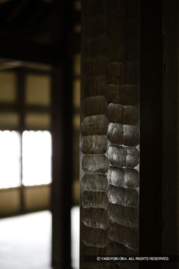 天秤櫓内部・手斧跡 | 高解像度画像サイズ：3744 x 5616 pixels | 写真番号：1P3J1359 | 撮影：Canon EOS-1Ds Mark III