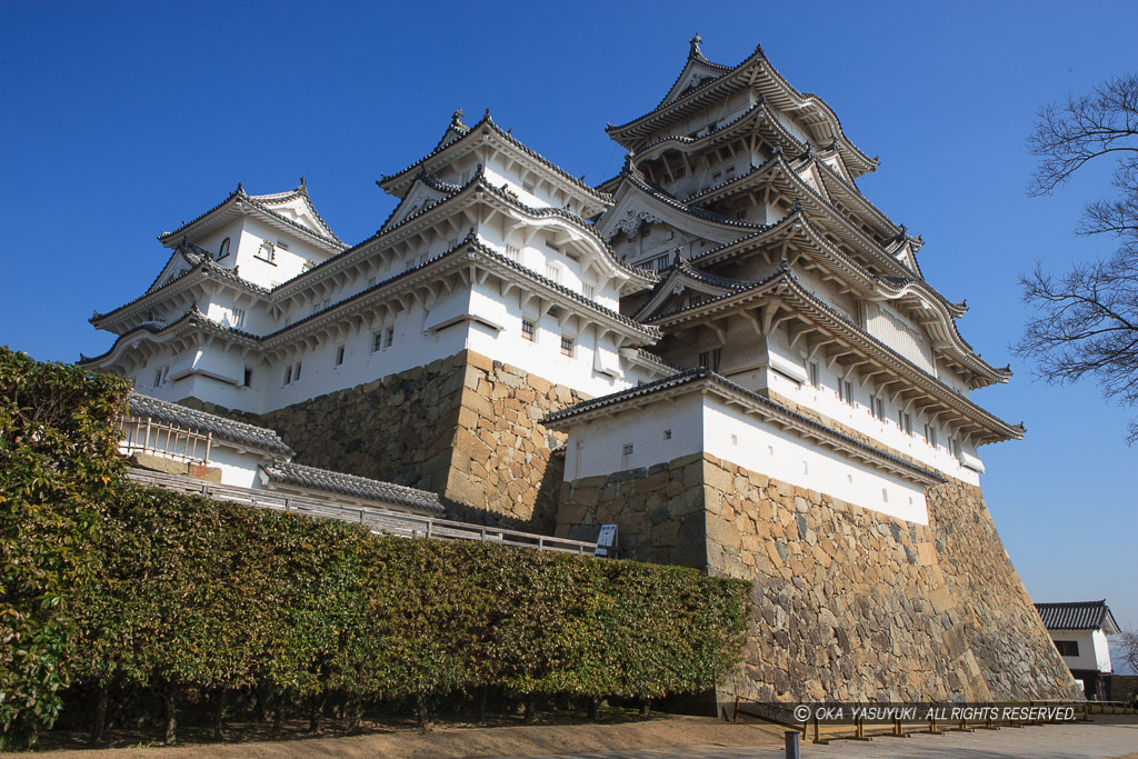 姫路城備前丸西側から仰ぎ見る天守群