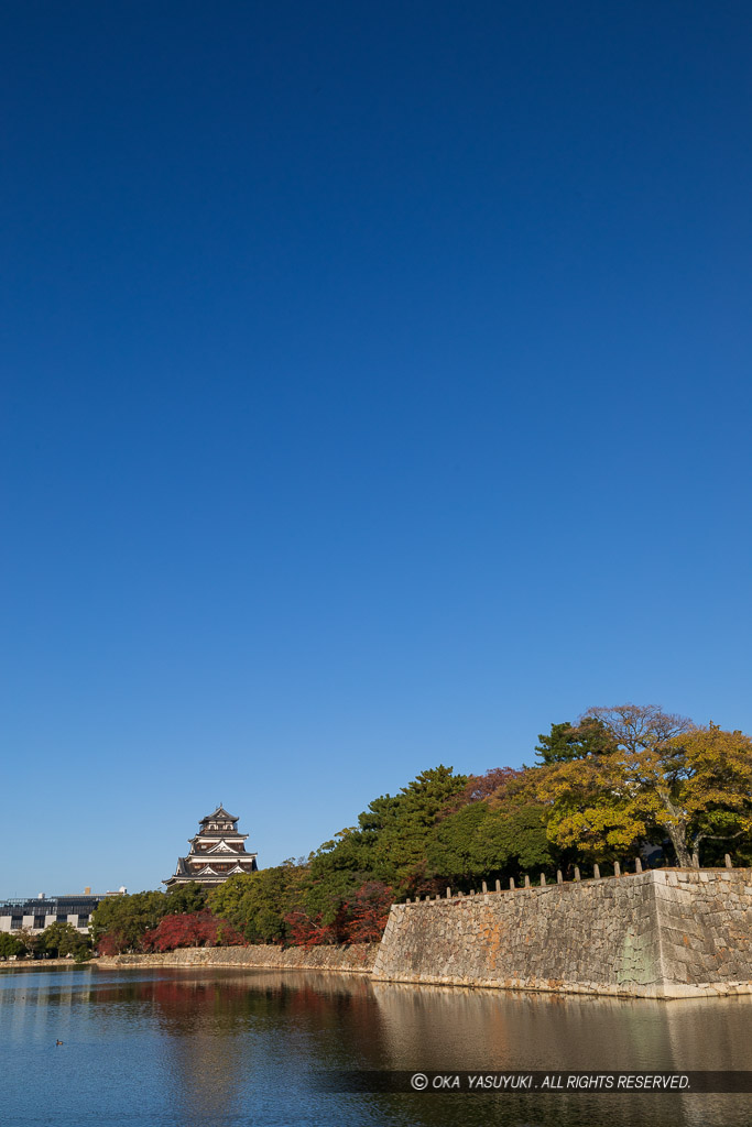 内堀から見る広島城本丸と天守閣