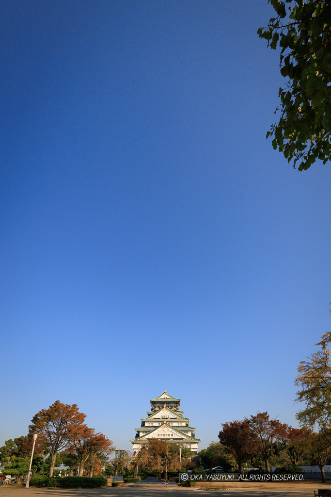 秋の大阪城本丸跡と青空