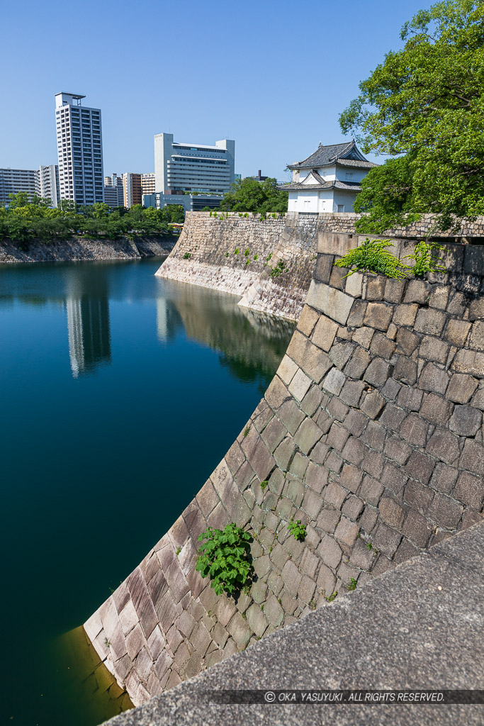 玉造口から見る南外堀と一番櫓