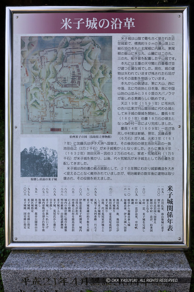 米子城の沿革現地解説板