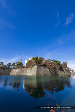 本丸石垣と水堀・紅葉 | 高解像度画像サイズ：5464 x 8192 pixels | 写真番号：344A3368 | 撮影：Canon EOS R5