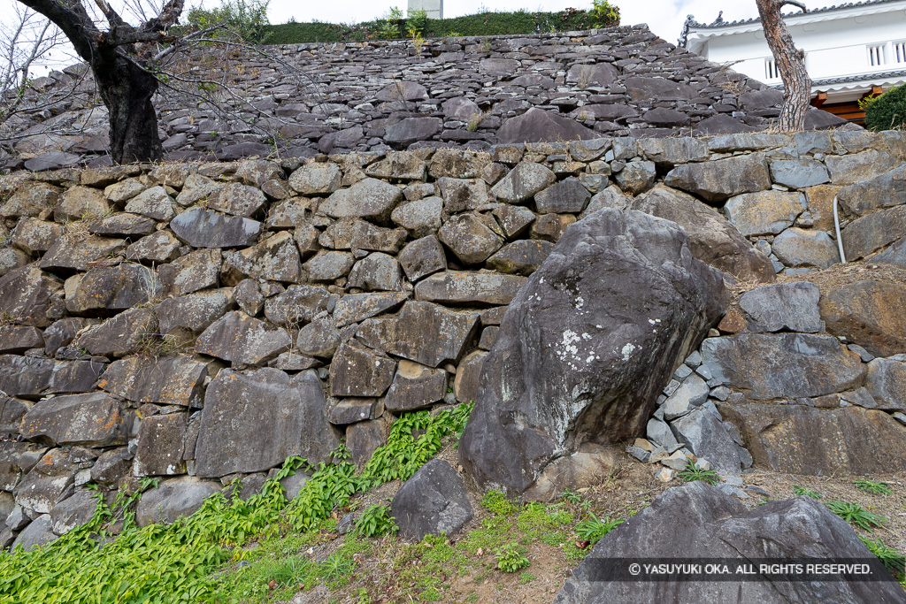 本丸帯曲輪石垣と岩盤