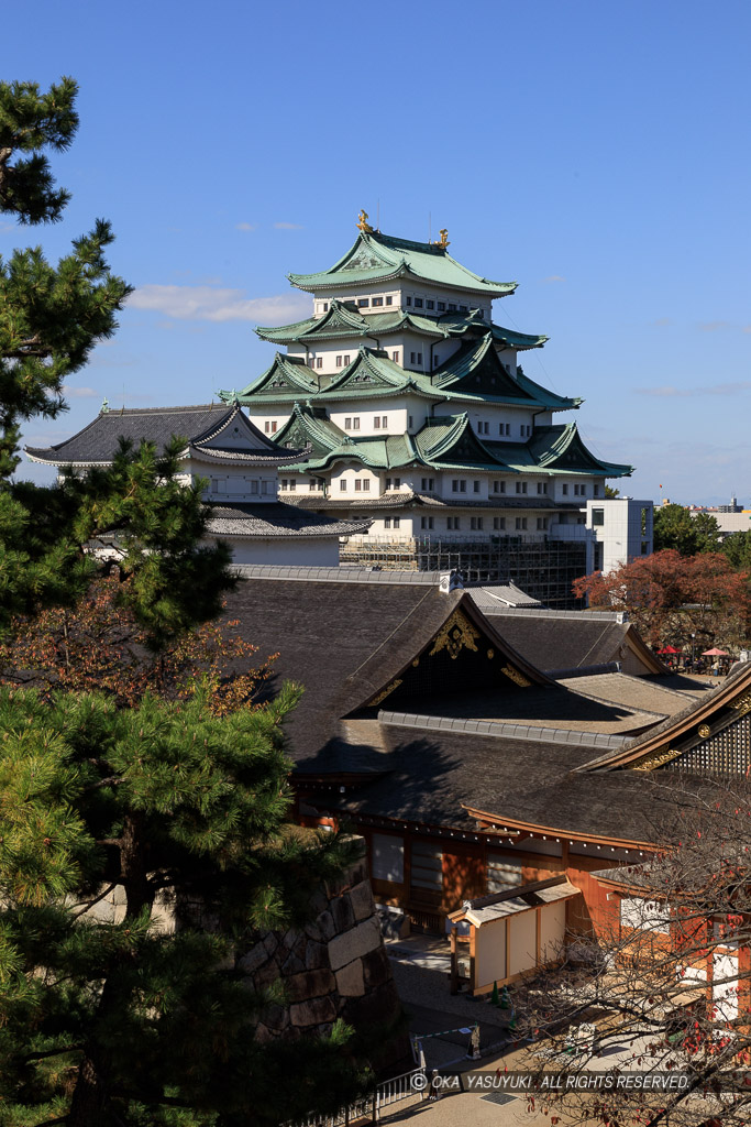 東南隅櫓3階から名古屋城天守を望む