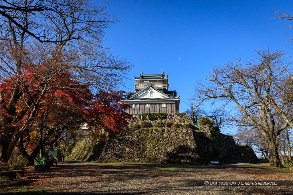 越前大野城の紅葉・本丸から望む天守